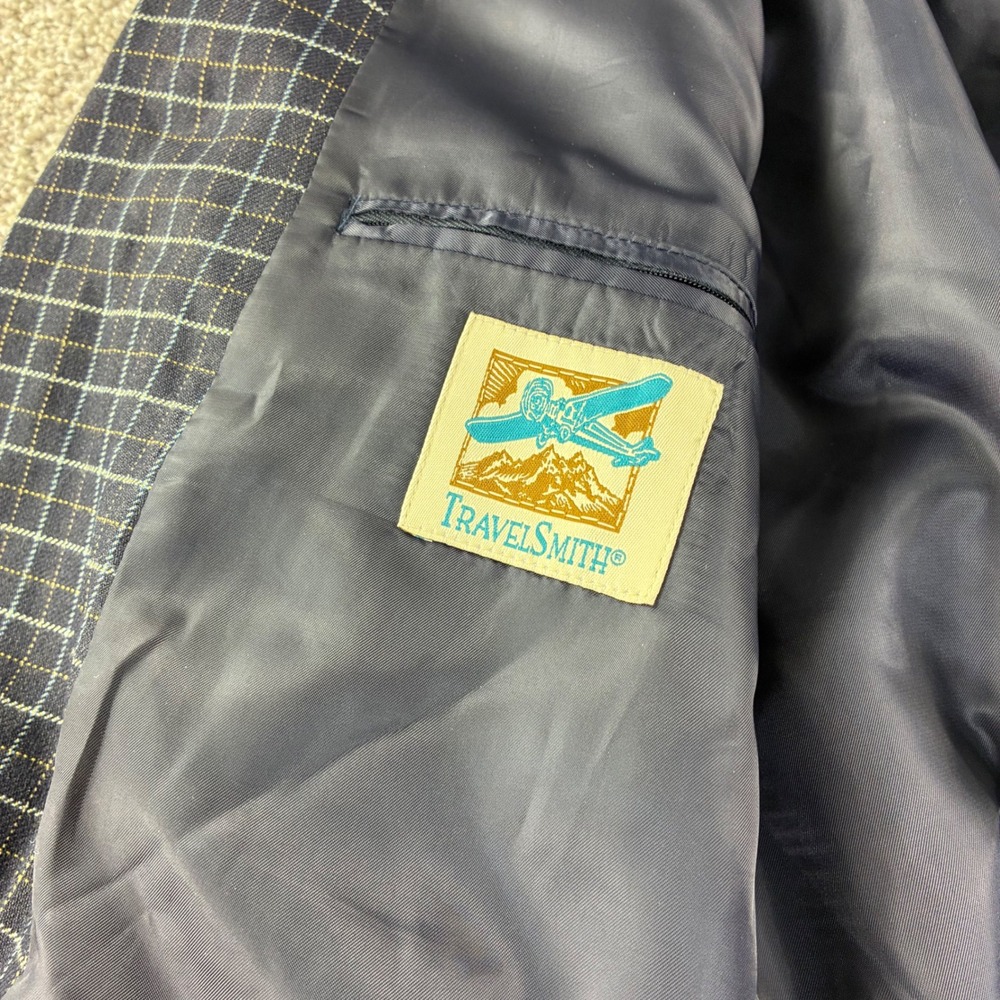 TravelSmith Blazer Mens 40R Navy Blue Silk Bamboo Windowpane‎ Sport Coat Blazer - Picture 4 of 14